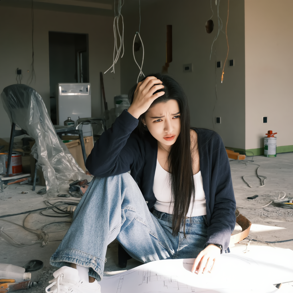 Ilustrasi wanita bingung karena banyak vendor terlibat dalam renovasi